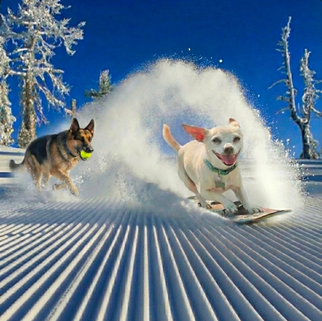 Dogs playing in the snow